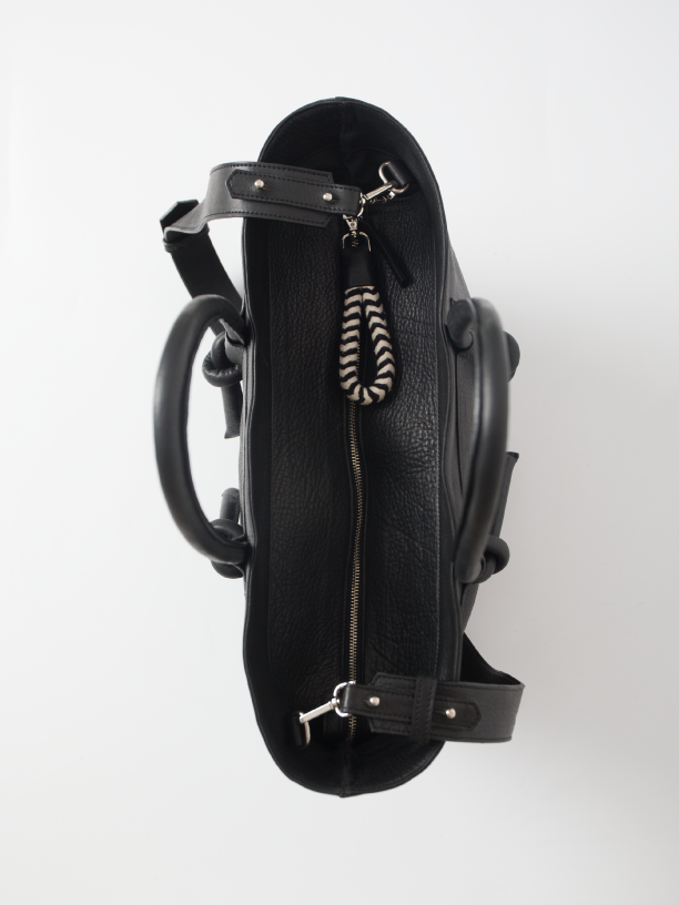 Basket Leather Tote Bag - Black