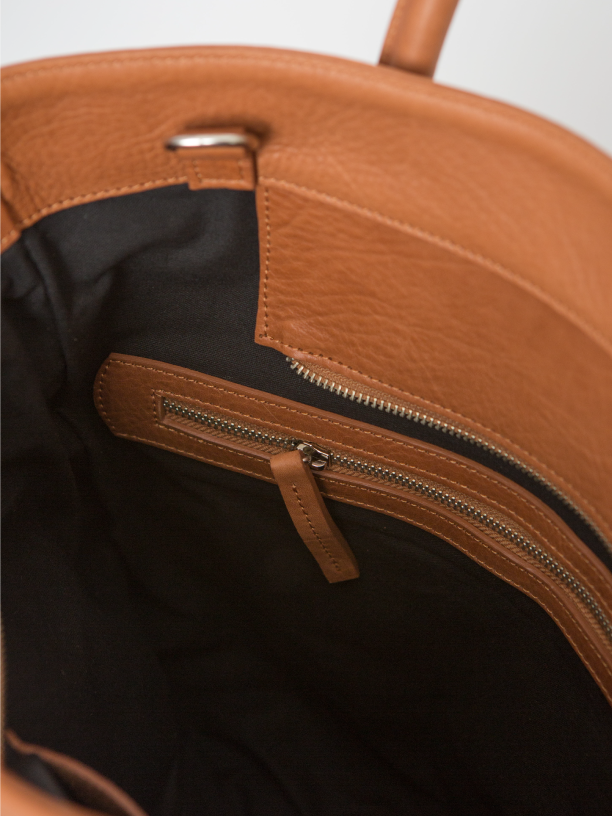 Basket Leather Tote Bag - Tan