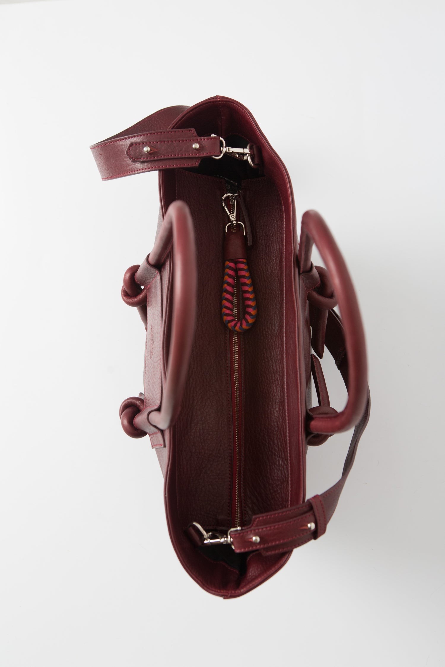 Basket Charms Leather Tote Bag - Burgundy