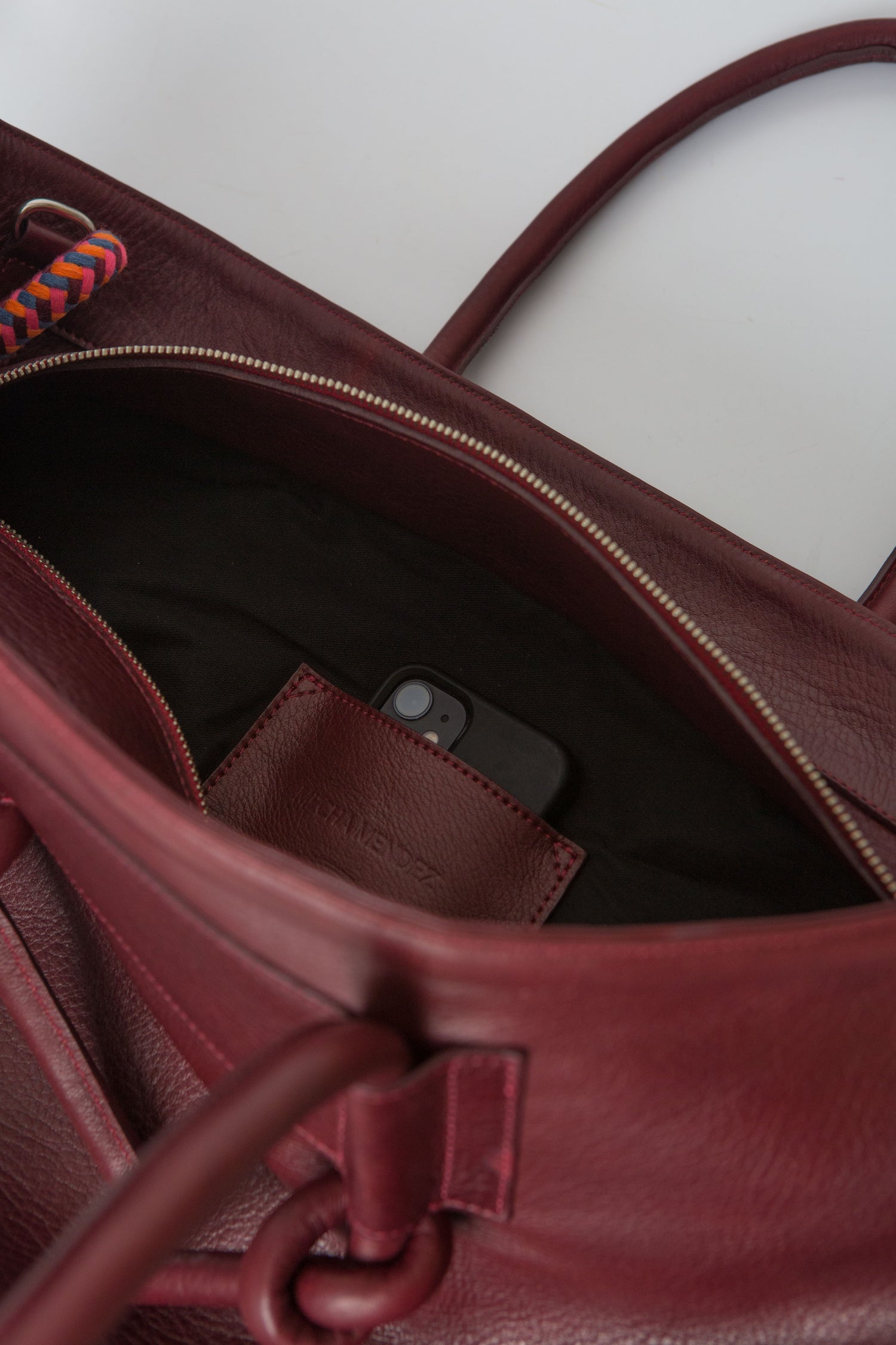 Basket Charms Leather Tote Bag - Burgundy