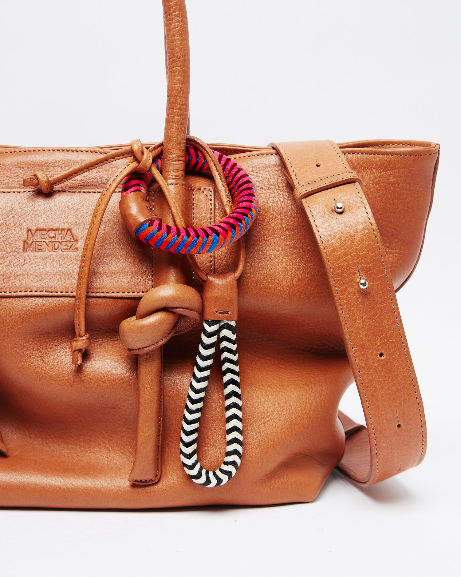 Basket Charms Leather Tote Bag - Tan