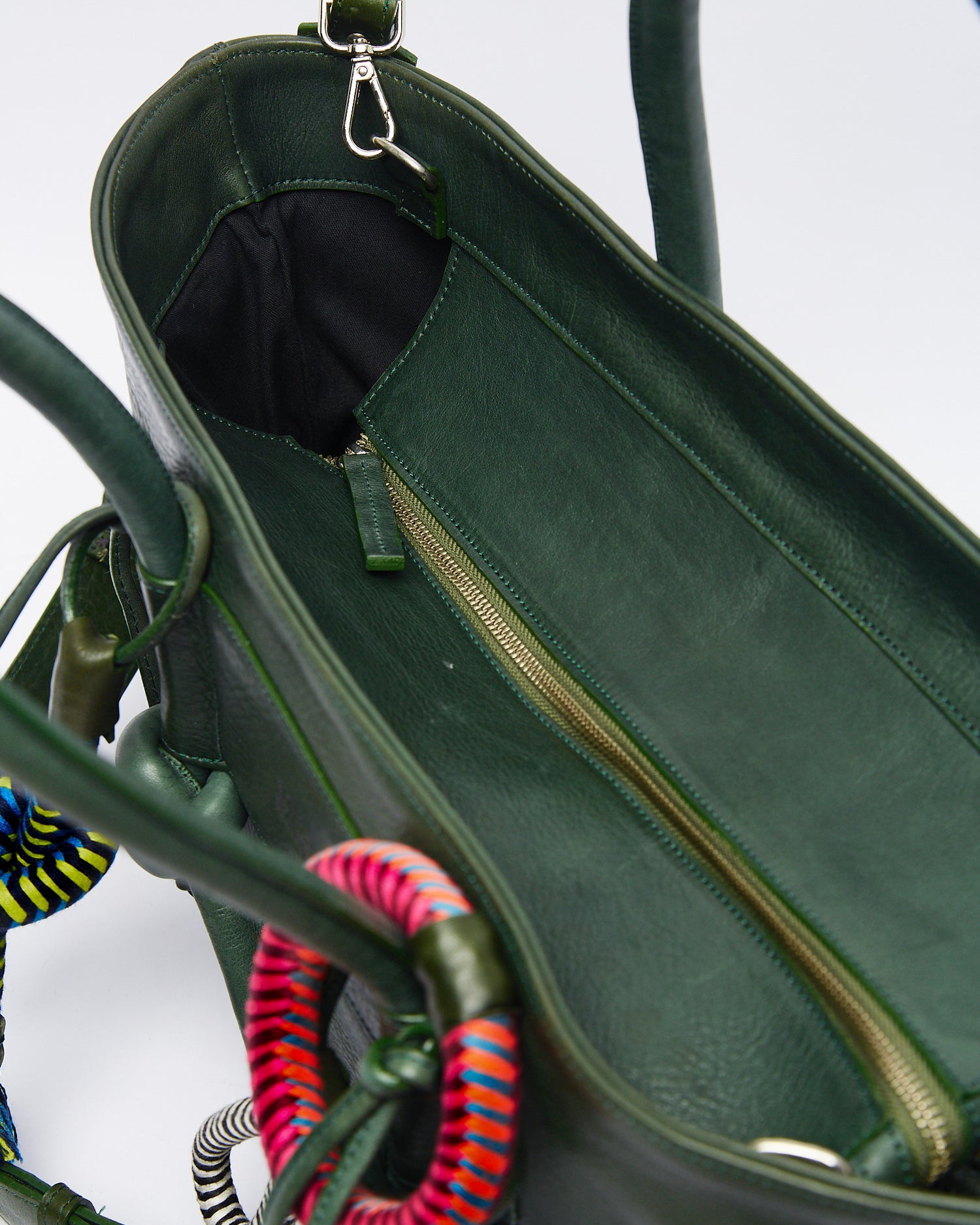 Basket Charms Leather Tote Bag - Forest