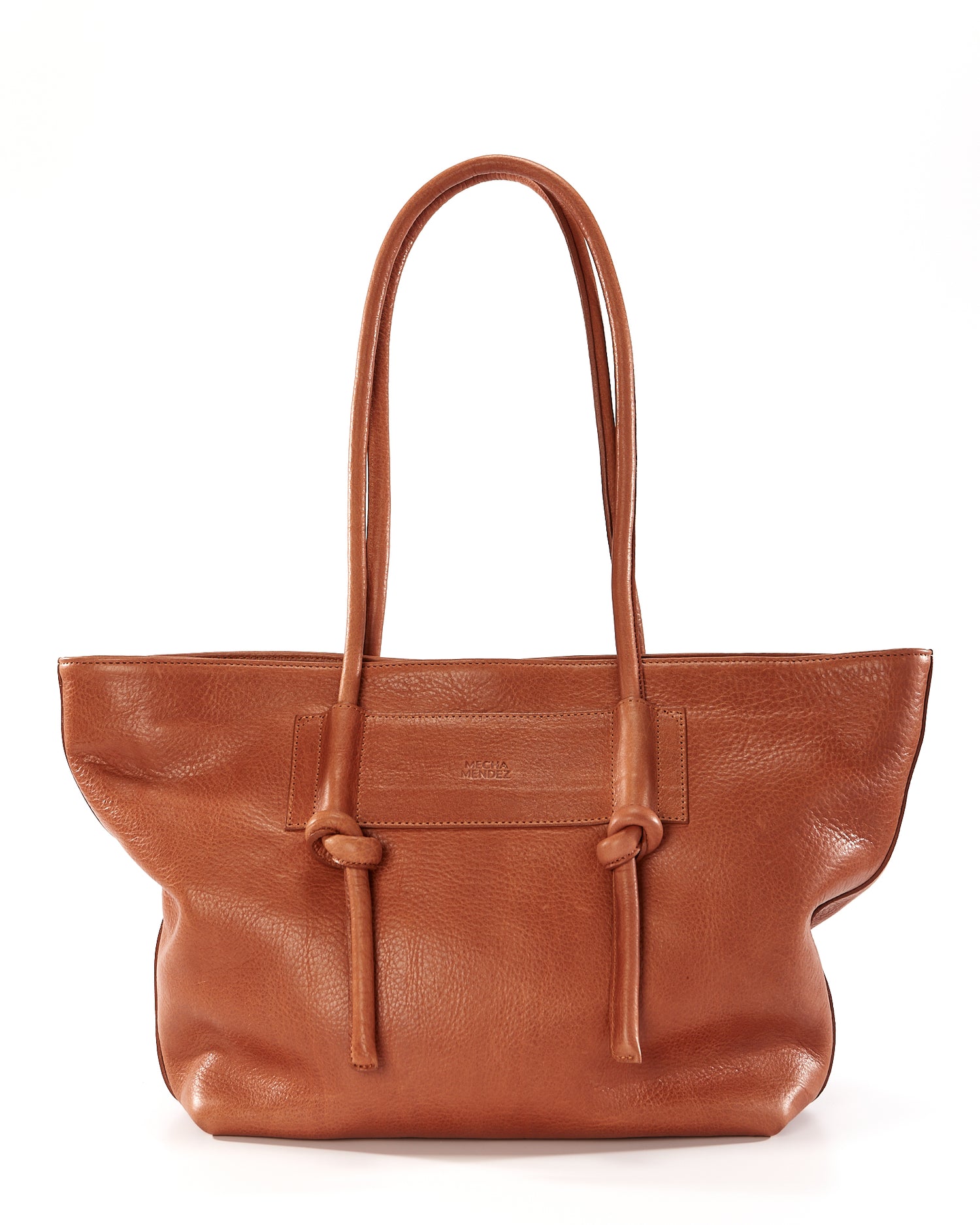 Basket Leather Tote Bag - Tan