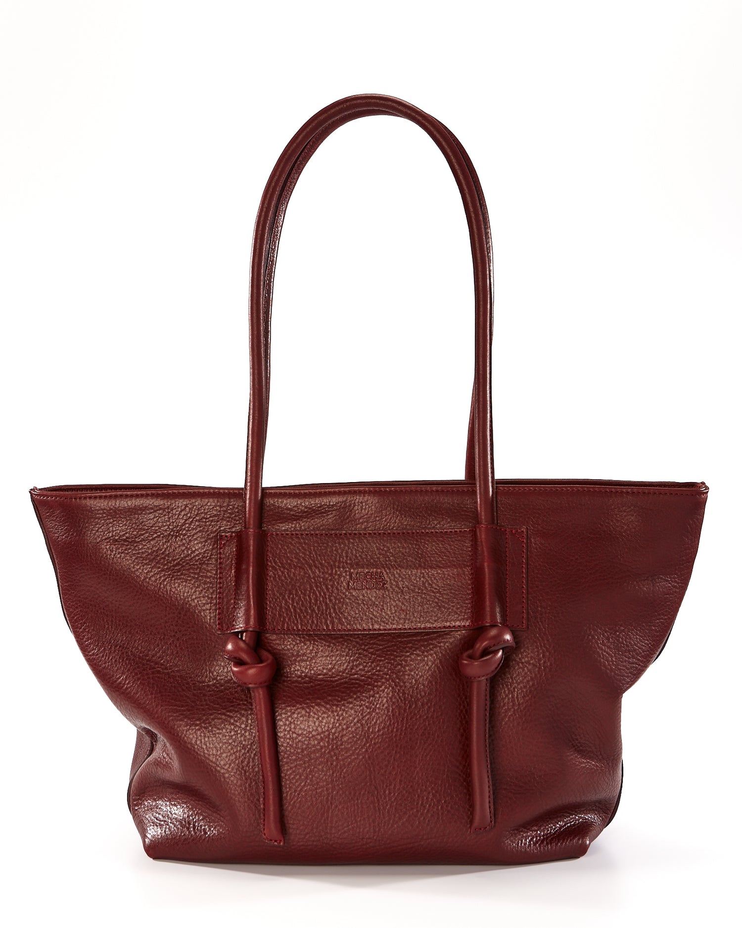 Basket Leather Tote Bag - Burgundy