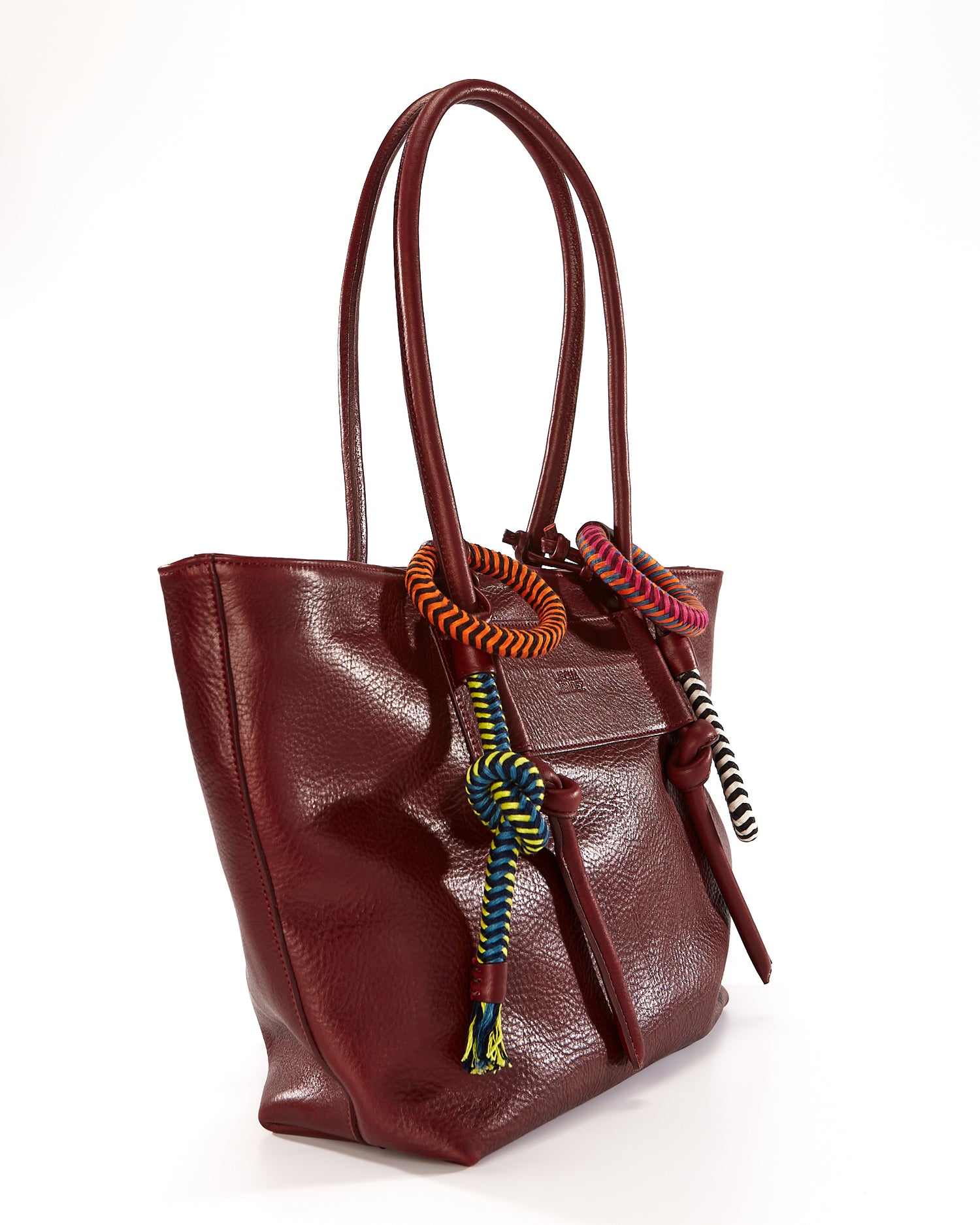 Basket Charms Leather Tote Bag - Burgundy