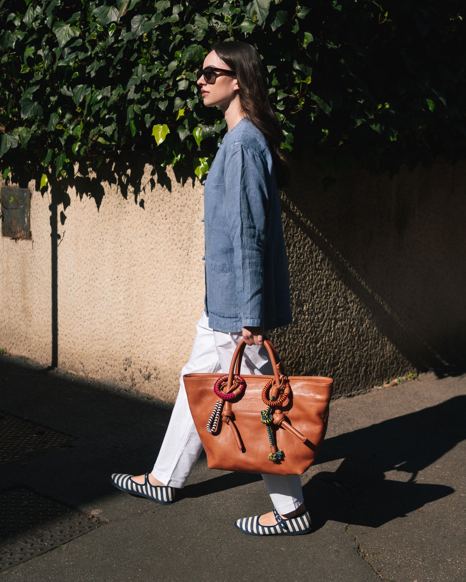 Basket Charms Leather Tote Bag - Blue