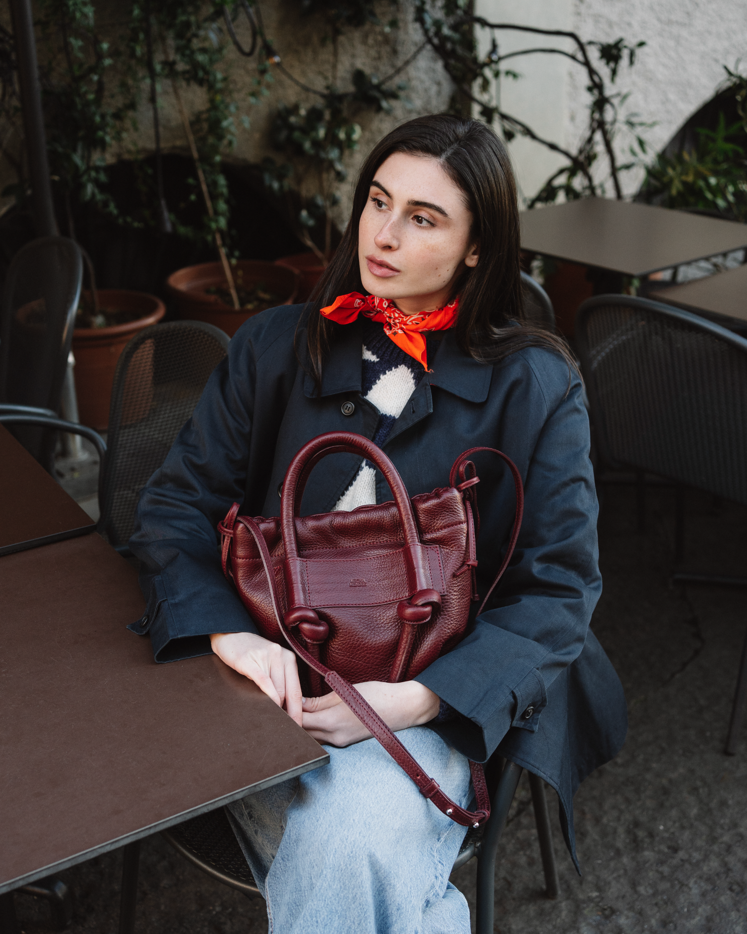 Irupe Medium Leather Bag - Burgundy