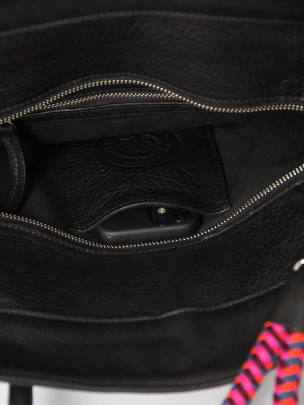 Basket Leather Tote Bag - Black Bataraza