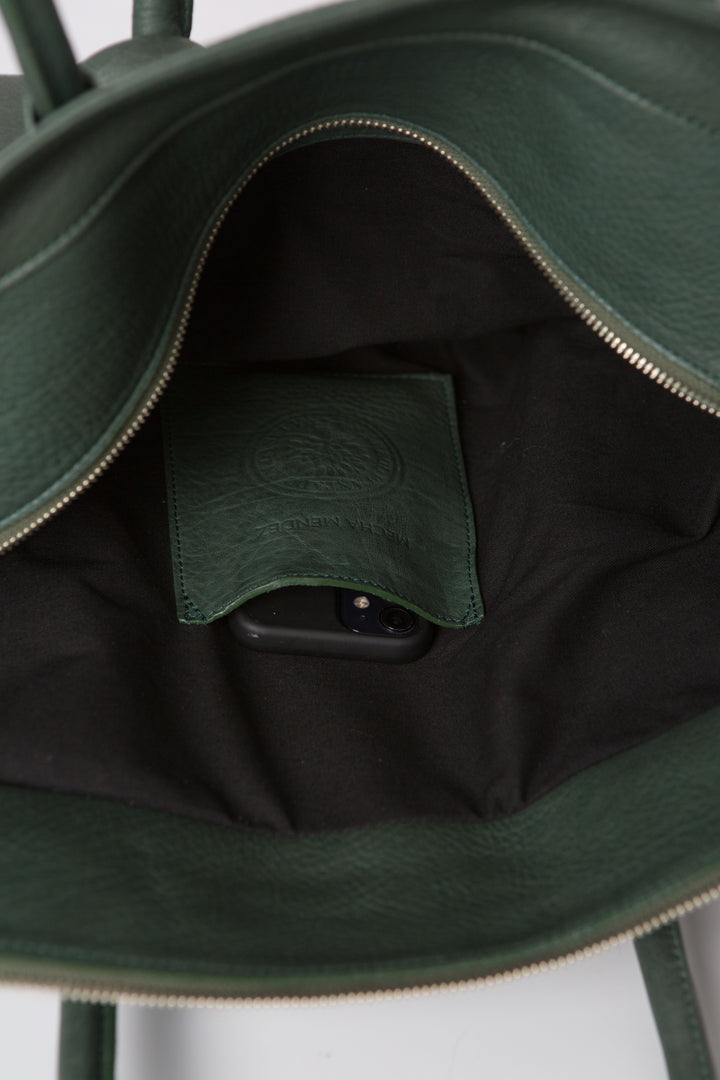 Basket Leather Tote Bag - Forest