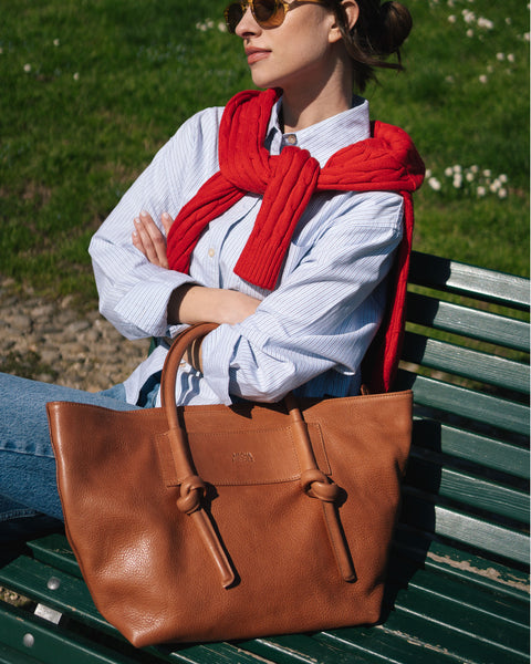Basket Leather Tote Bag - Tan – MECHA MENDEZ