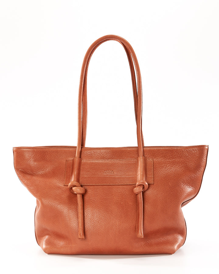 Basket Leather Tote Bag - Tan