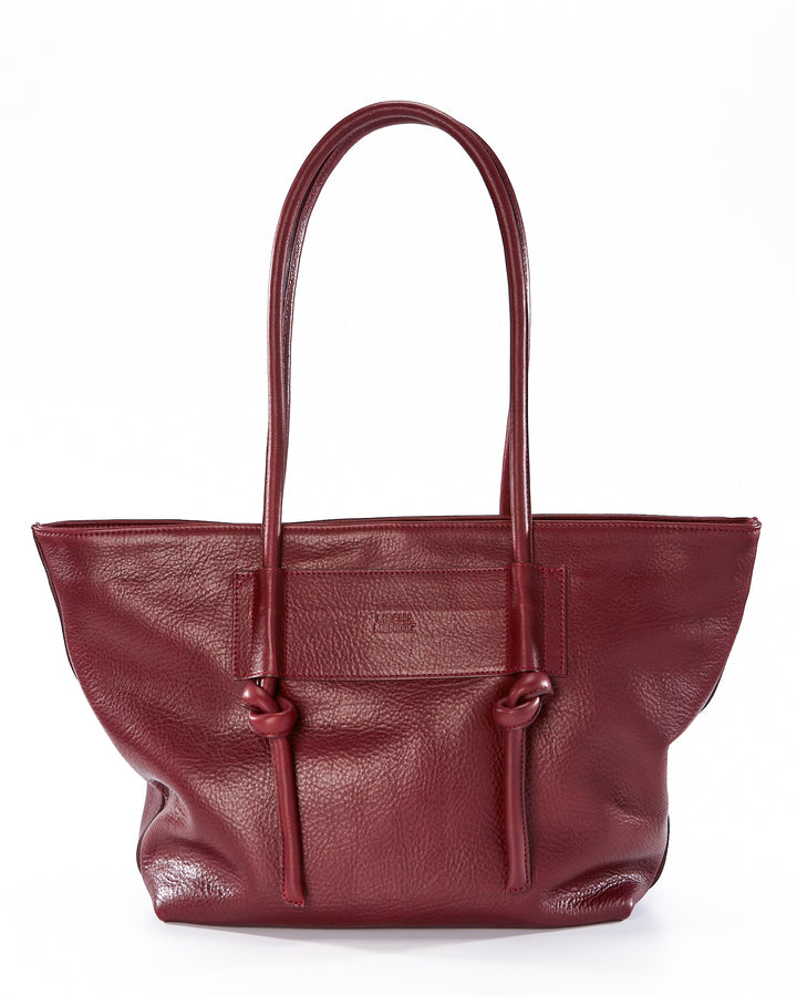 Basket Leather Tote Bag - Burgundy