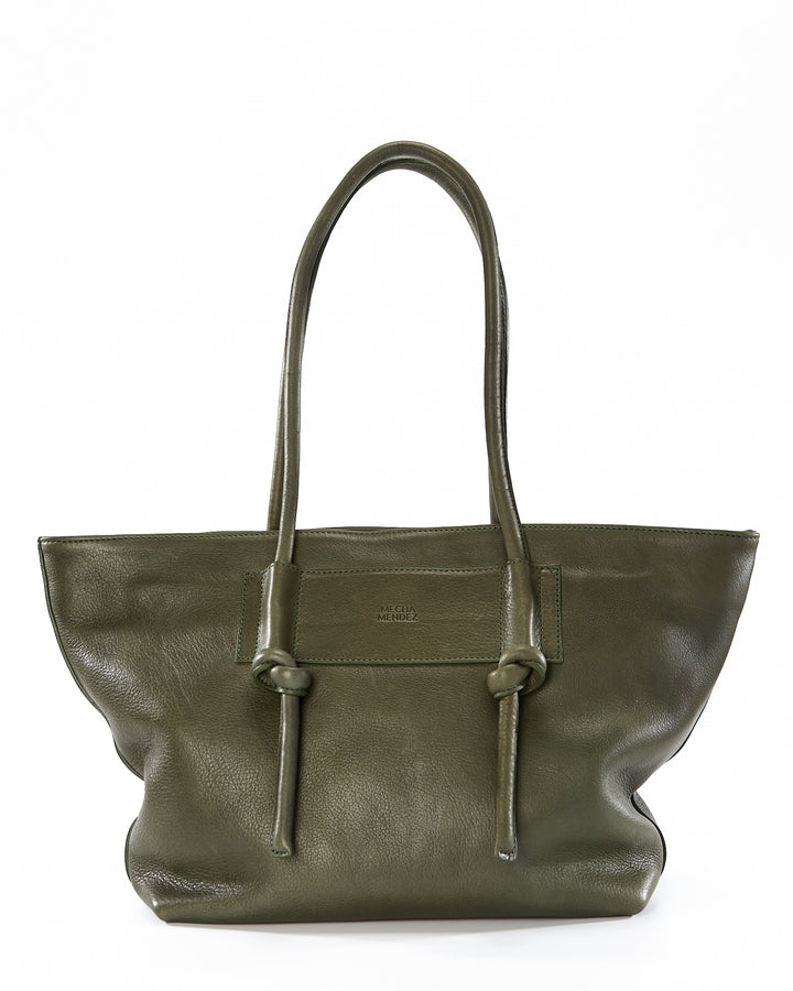 Basket Leather Tote Bag - Forest