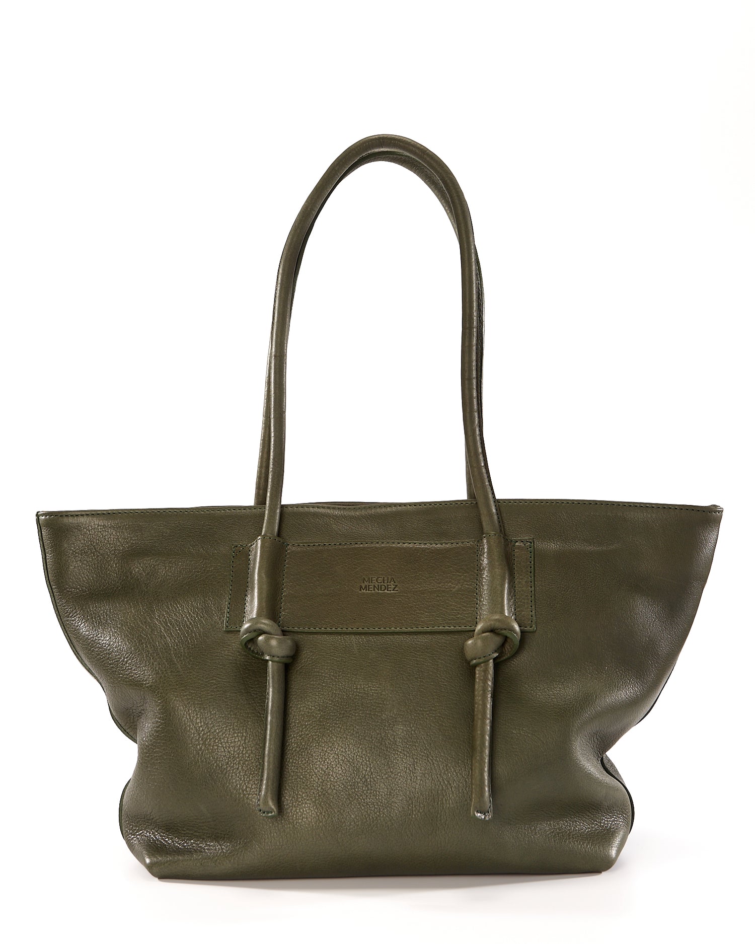 Basket Leather Tote Bag - Forest