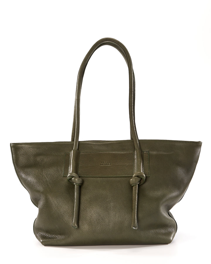 Basket Leather Tote Bag - Forest