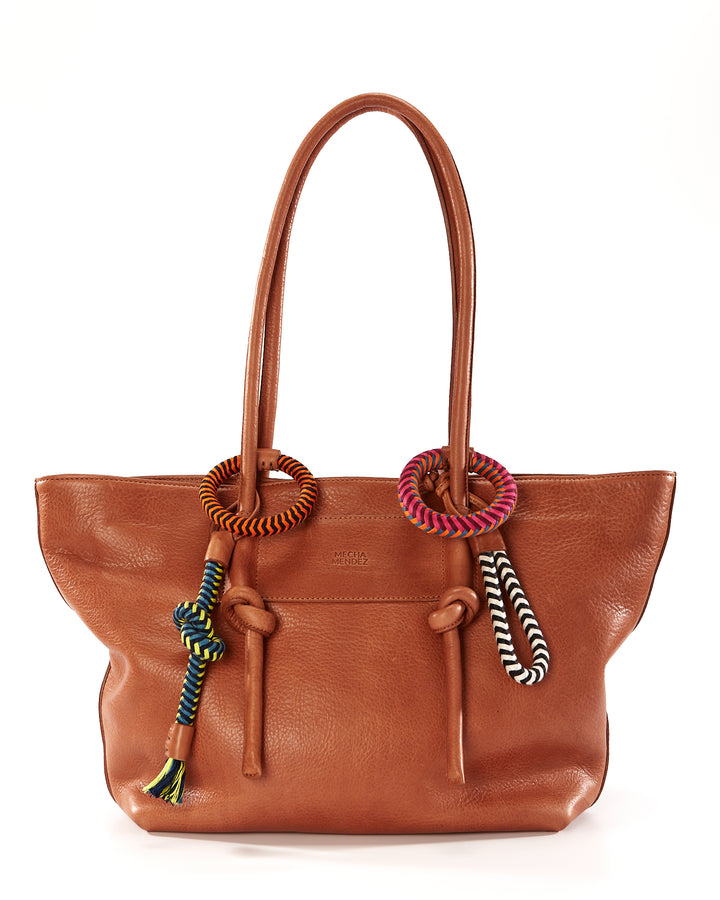 Basket Charms Leather Tote Bag - Tan