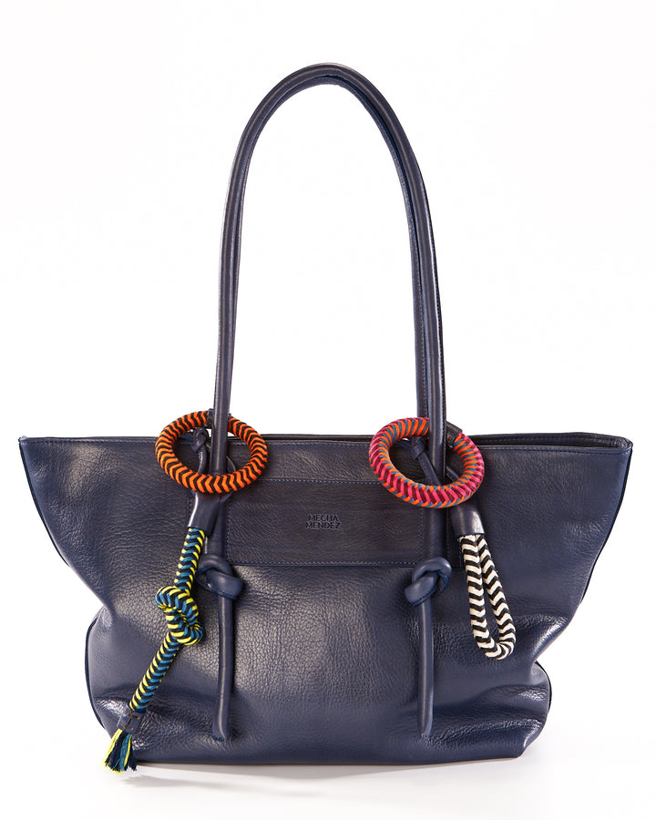 Basket Charms Leather Tote Bag - Blue
