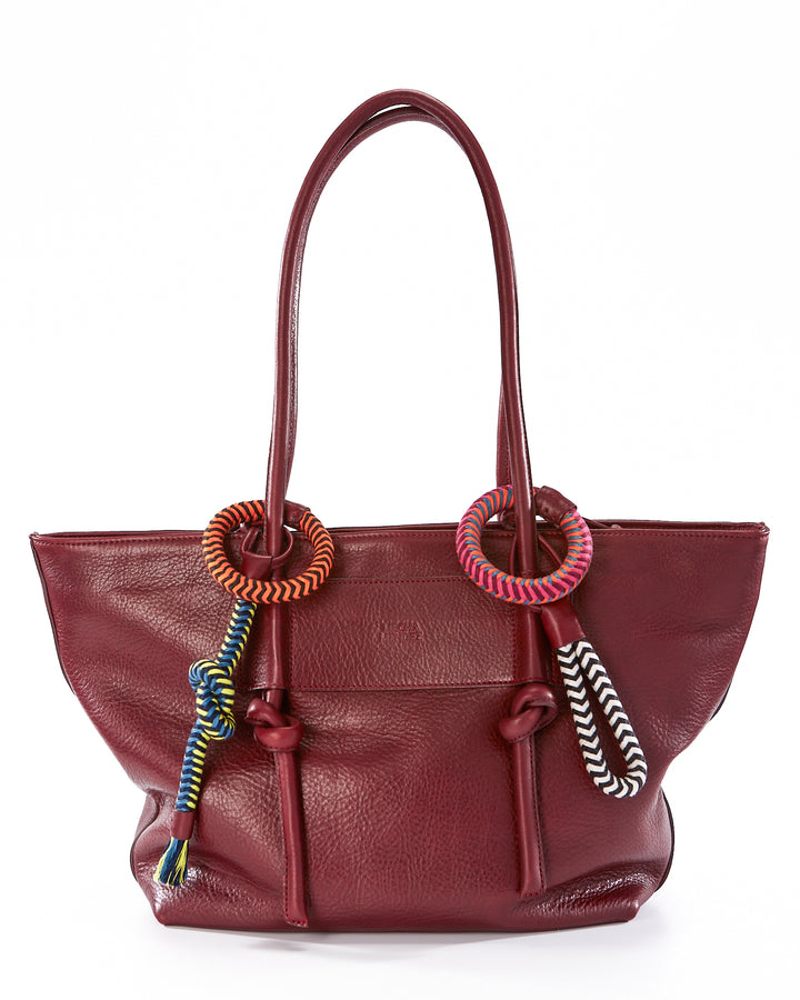 Basket Charms Leather Tote Bag - Burgundy