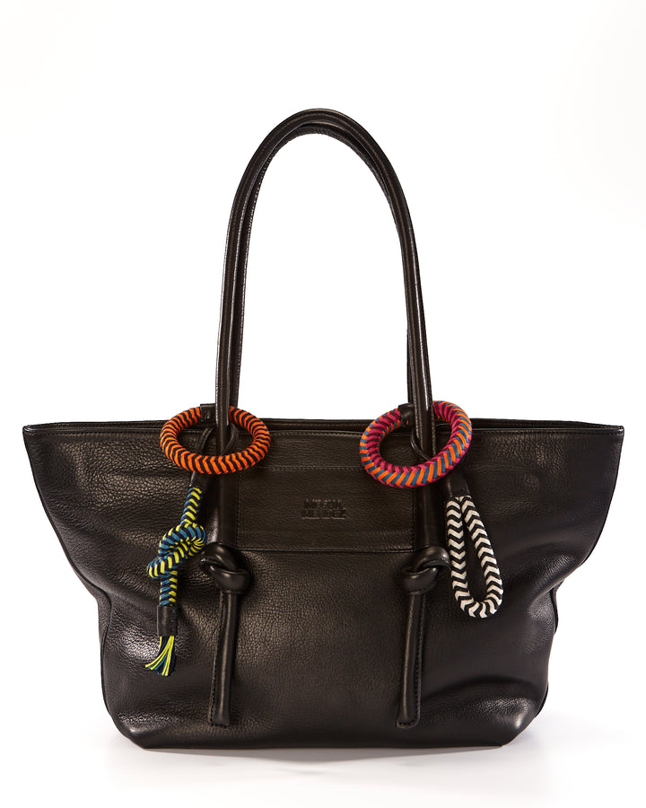Basket Charms Leather Tote Bag - Black