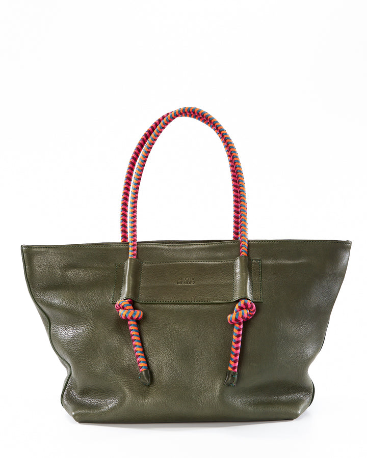 Basket Leather Tote Bag - Forest Hypnotic