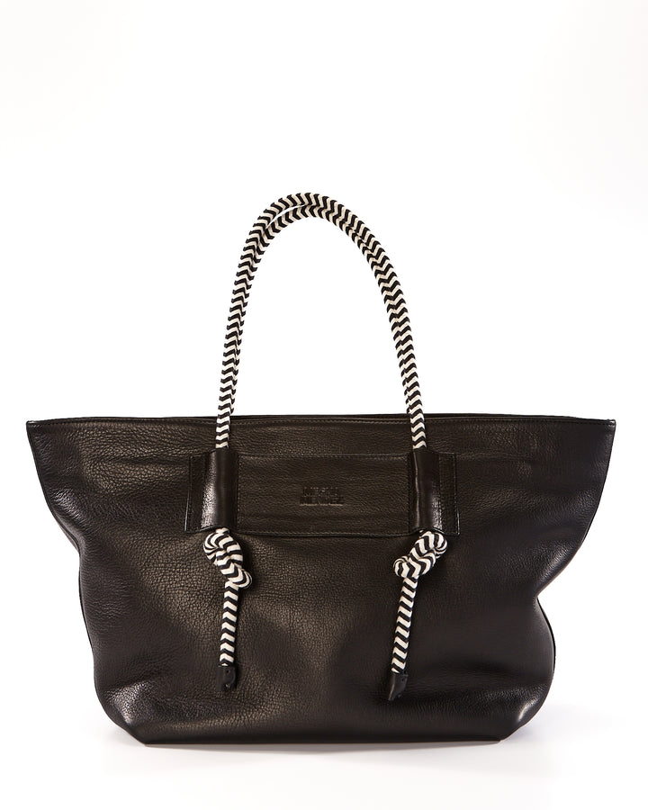Basket Leather Tote Bag - Black Bataraza