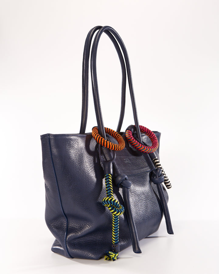 Basket Charms Leather Tote Bag - Blue
