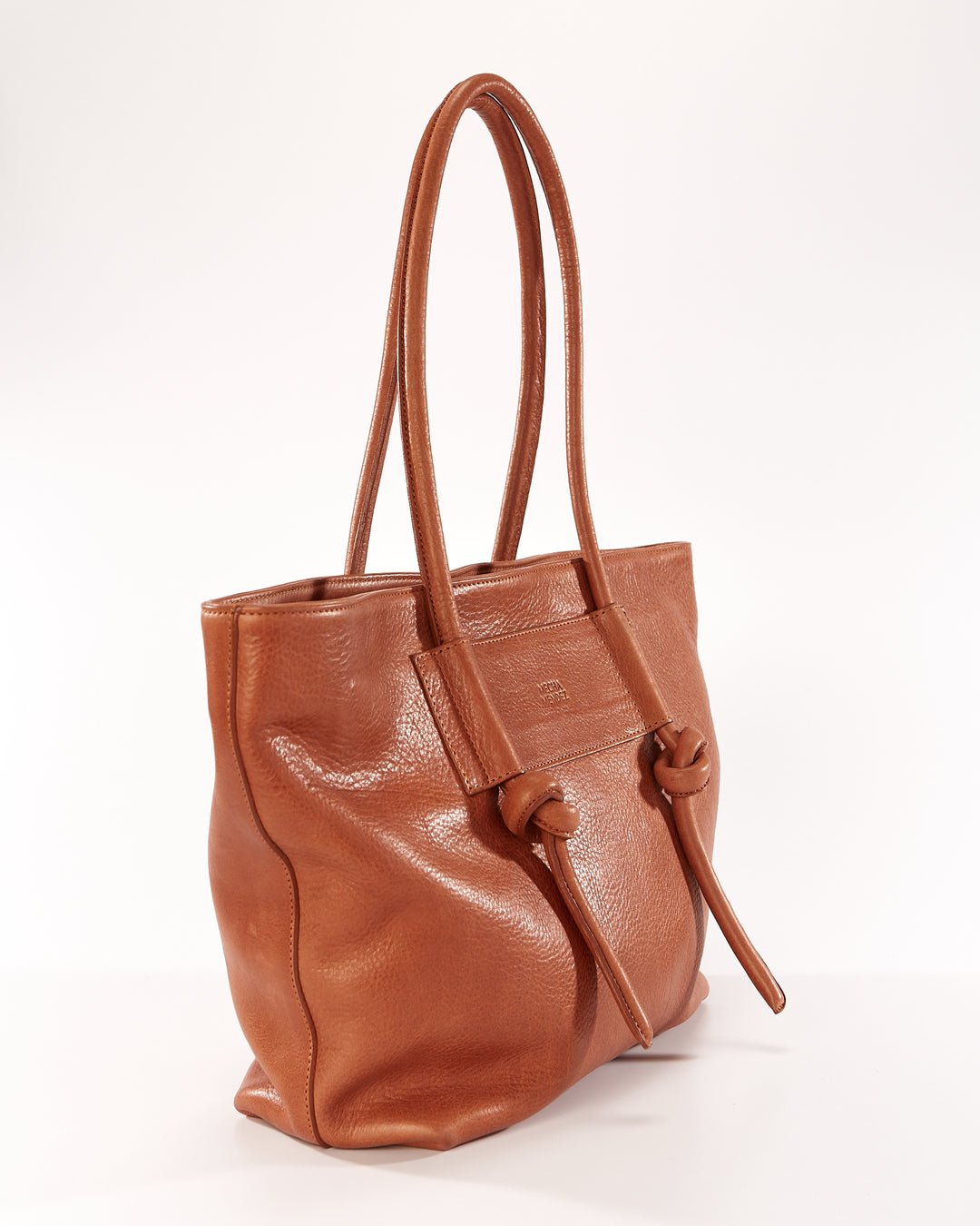 Basket Leather Tote Bag - Tan