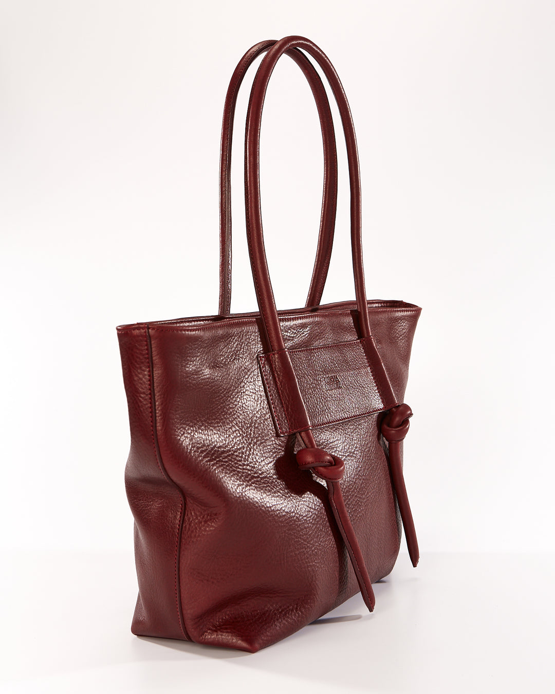 Basket Leather Tote Bag - Burgundy