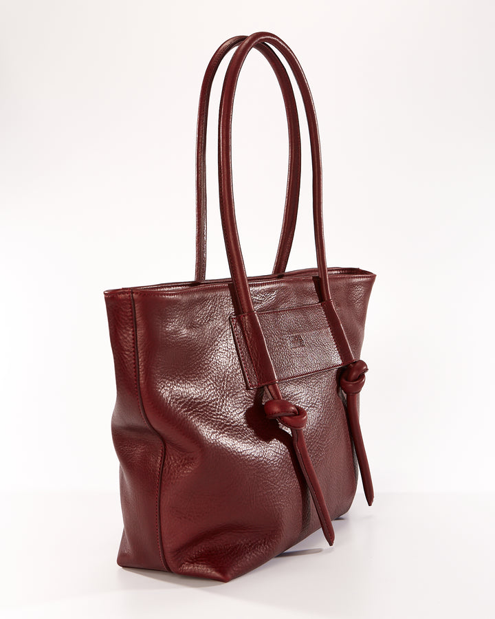 Basket Leather Tote Bag - Burgundy