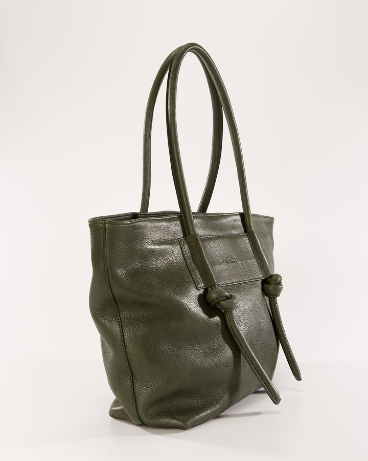 Basket Leather Tote Bag - Forest