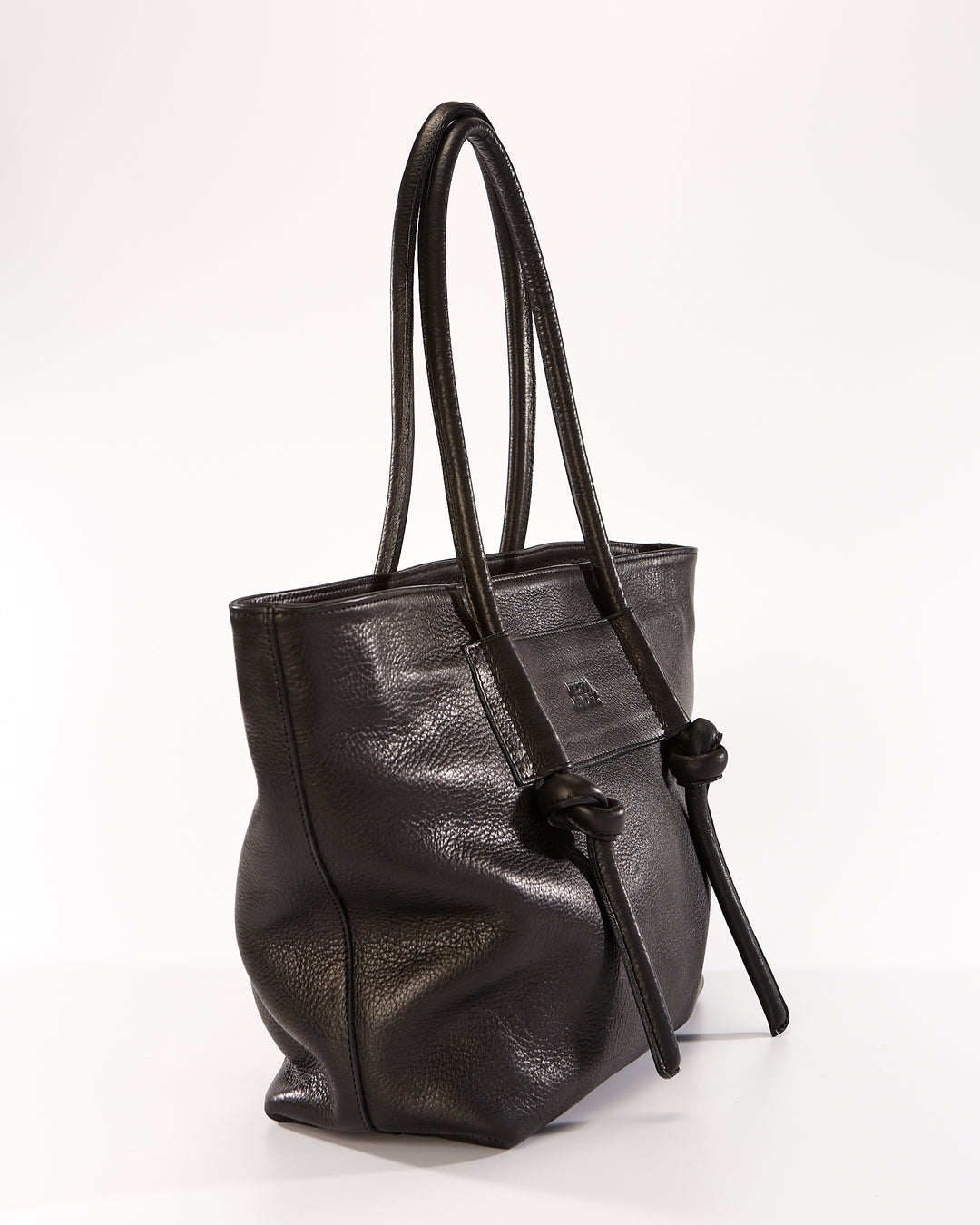 Basket Leather Tote Bag - Black