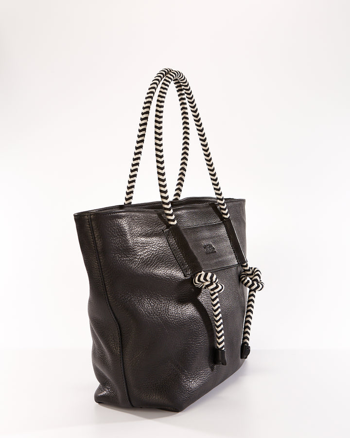 Basket Leather Tote Bag - Black Bataraza