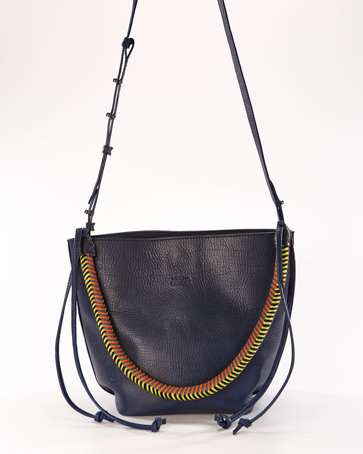 Gaucha Leather Bucket Bag - Blue Amazonica