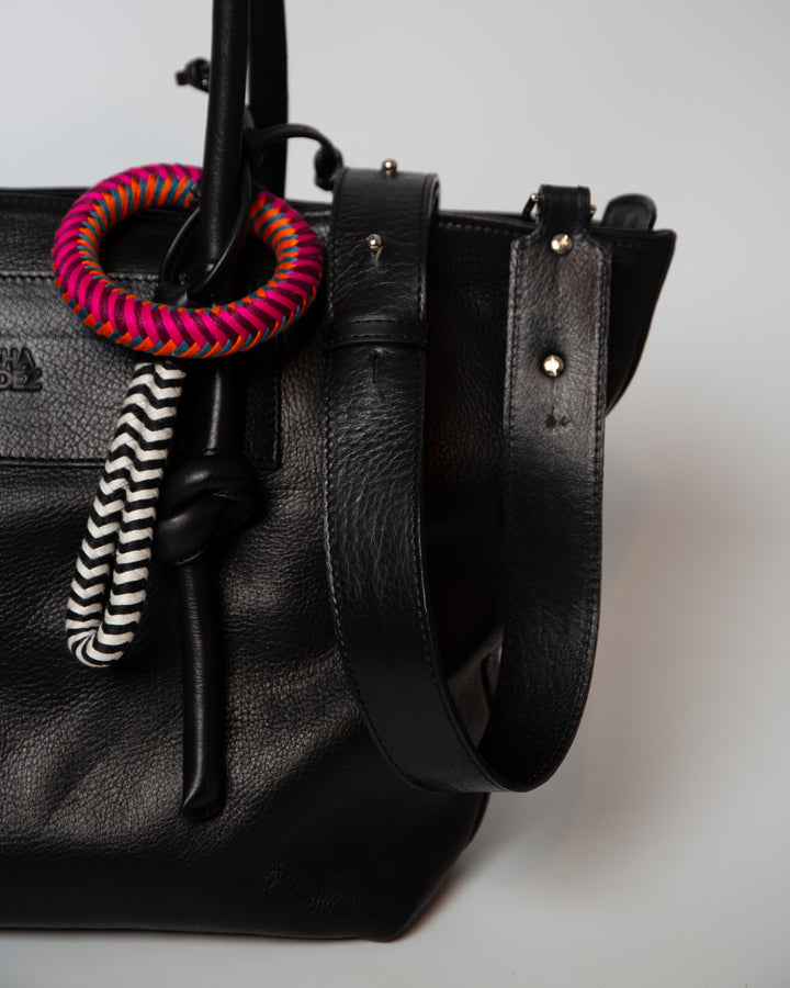 Basket Charms Leather Tote Bag - Black