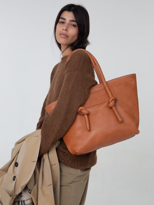 Basket Leather Tote Bag - Forest