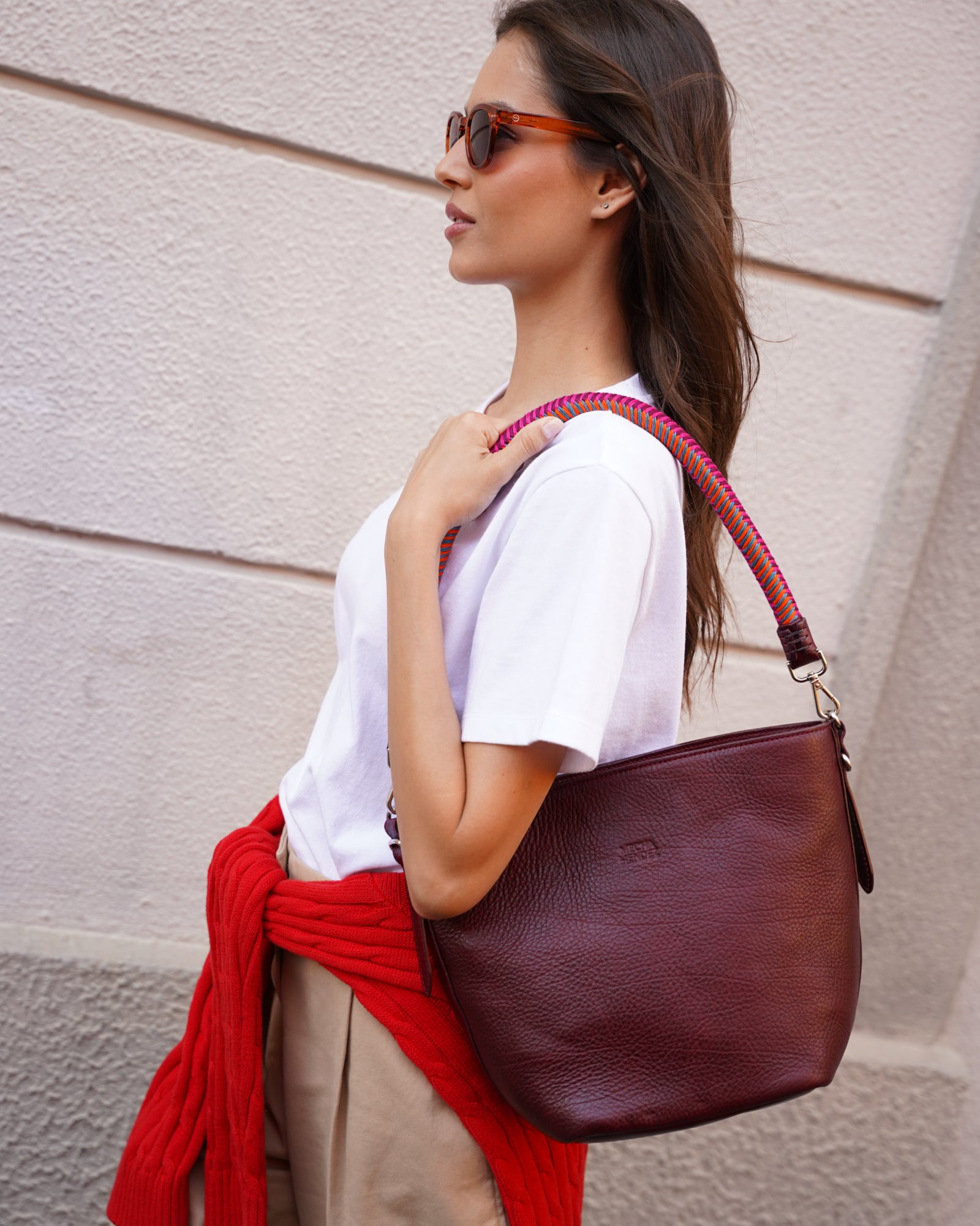 Bucket Medium — Burgundy Hypnotic Bucket Bag | Mecha Mendez