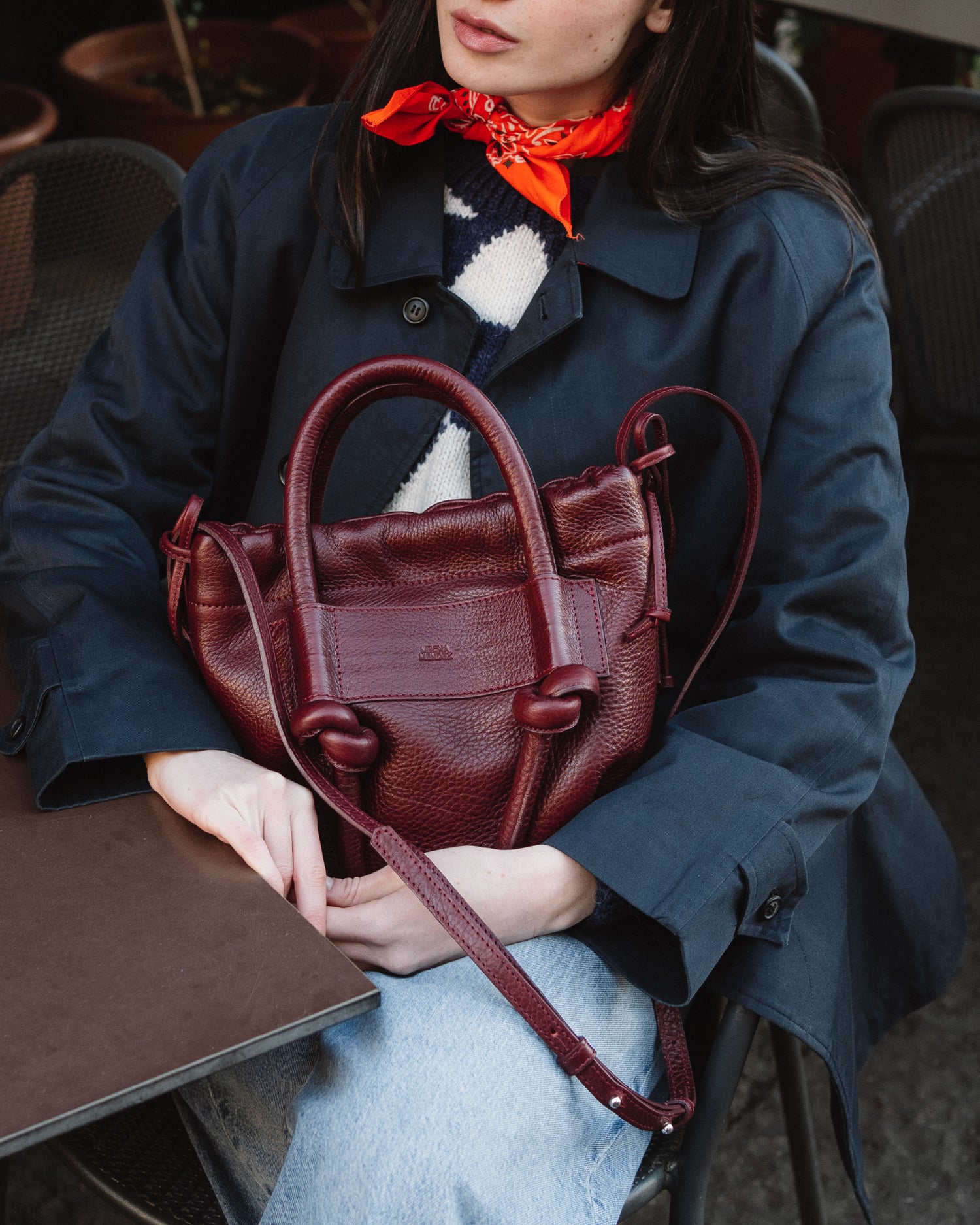 Irupe Medium Leather Bag - Burgundy